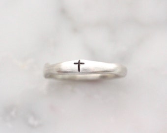 Stacking Name Ring, Sterling Silver Cross Ring, Faith Ring, Communion or Confirmation Ring, Cross Jewelry, Gift for Her, My Faith Ring