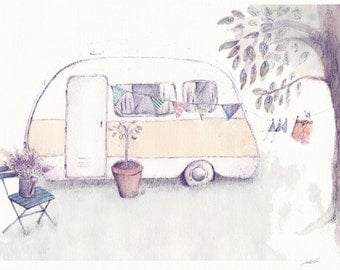 Vintage Caravan Print- Caravan Illustration