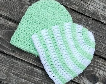 Green Striped Newborn Beanie