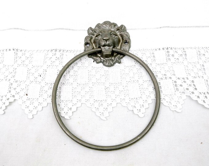 Vintage Metal Lion's Head Ring Towel Holder from France, Feline Bathroom Accessory, French Chateau Chic Shabby Decor, Retro Home Interior