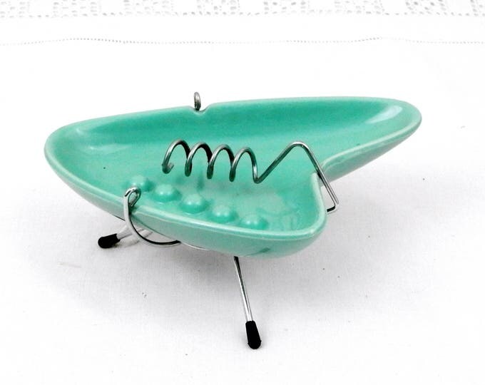 Vintage Mid Century Modern Ceramic Mint Green and Chrome Atomic Design Ashtray, Tobacciana Sputnik Style, Retro 1960s Smoking Accessories