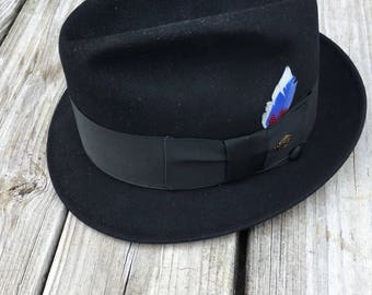 Men's Vintage Dobbs Black Felt Fedora Hat in Box Size 7 1/8 Free Shipping