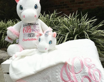 Embroidered Stuffed Animals, Birth Announcement Stuffed Animal, Birth Stats Stuffed Animal