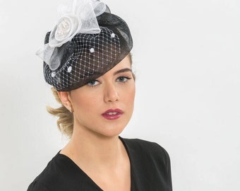 Black sinamay hat, wedding sinamay, Black cocktail hat, bridal fascinators, wedding hat, wedding fascinator, Kentucky derby hat, Fashion Hat