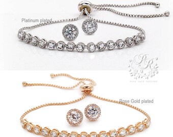 Wedding Earrings Wedding Bracelet set Bridal Earrings CZ Earrings Bridal Bracelet Wedding Jewelry Bridal Jewelry Bridesmaid Bracelet Tvis