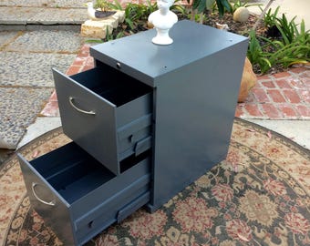 Retro Industrial File Cabinet 1960s Mid-century Modern McDowell Craig Norwalk Ca Made USA Gray Metal File Cabinet Two-Drawer Filing Cabinet