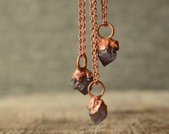 raw crystal amethyst necklace rough amethyst jewelry february birthstone stone pendant women gift for mom bohemian necklace copper necklace