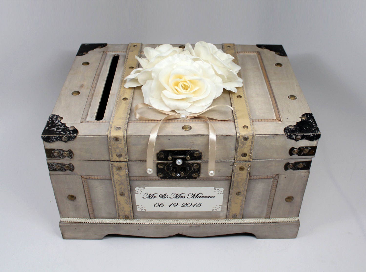 Wedding Card Box with Slot. Vintage Wedding Card Box Trunk