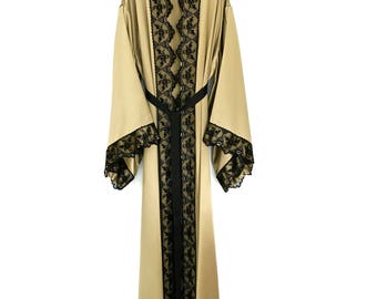 Silk kimono, full length robe, gold Kimono jacket, silk dressing gown, in a heavy weight pure silk