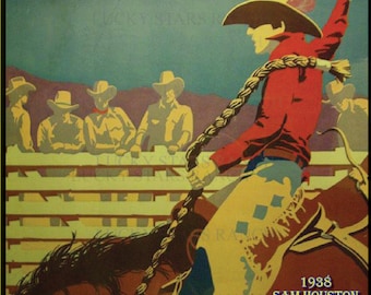 Houston Texas Rodeo Cowboy Cowgirl Rodeo 18x24 Vintage Print