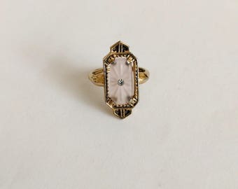 Vintage 70s Avon art deco ring Victorian 1977 Frostlights camphor glass rhinestone purple pink starburst steampunk lolita jewelry