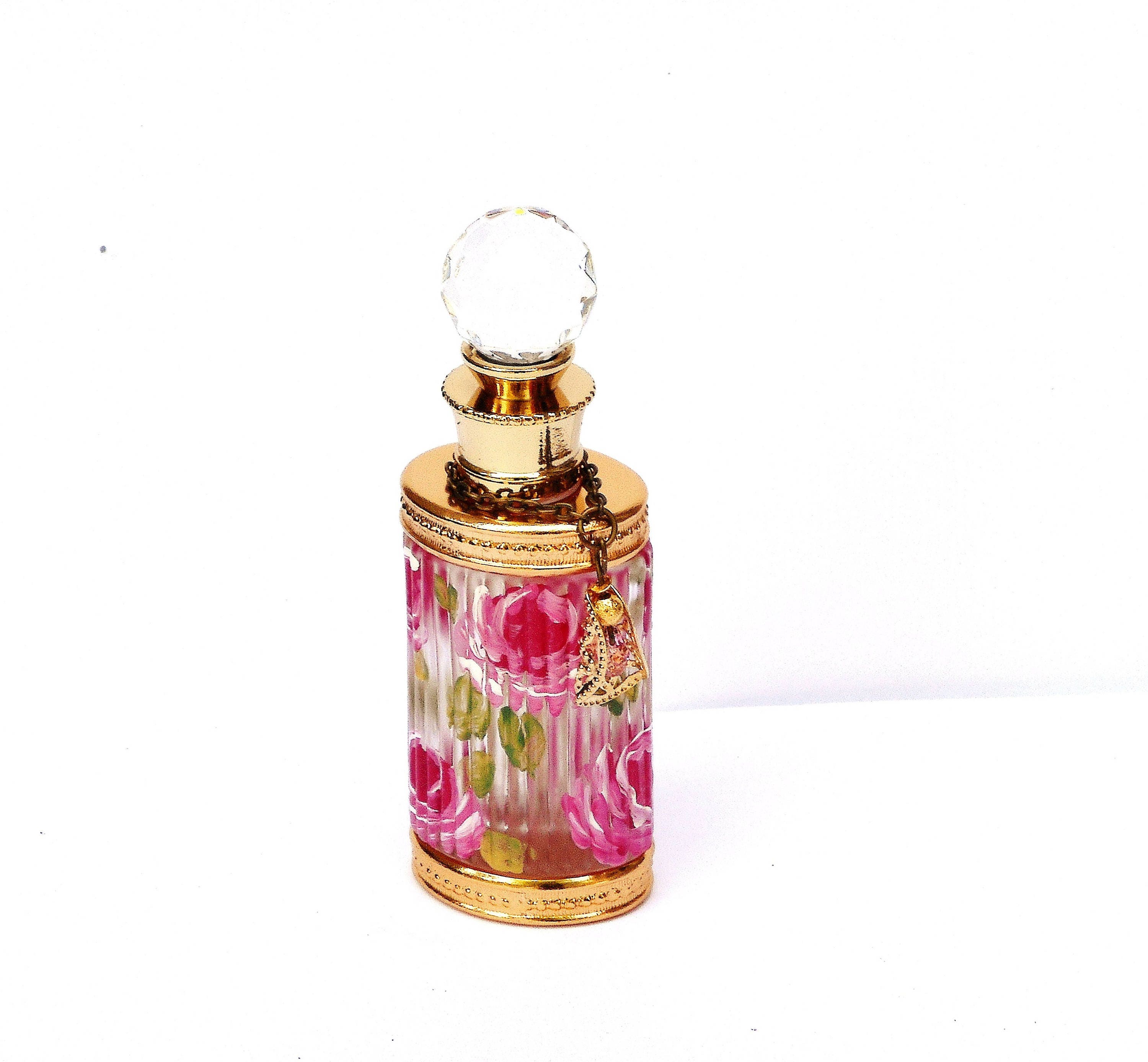 Mini Gold Crystal Glass Perfume Bottle Painted Romantic Rose
