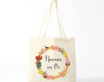 Tote bag, french quote, thank you nanny, pink version.