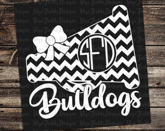 Bulldog Cheer Monogram (other teams avail upon request)SVG, JPG, PNG, Studio.3 File for Silhouette, Cameo, Cricut Chevron Megaphone
