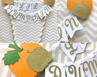 Pumpkin Birthday Gold Glitter Cake Bunting Topper - Smash Cake - Little Pumpkin 1st Birthday - Fall Birthday Party - Lil Pumpkin Baby Shower