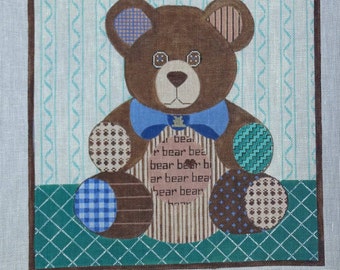 ts Patchwork Teddy Bear 18 count Needlepoint Canvas FREE Shipping USA