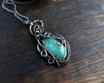 Opal jewelry Silver pendant Birthday gift for wife Peruvian Opal Pendant Wedding gift for bride anniversary gifts Wire wrapped pendant