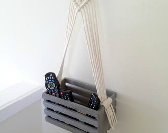 Floating plywood storage Reclaimed wood shelf Rustic home wall storage Housewarming wood basket Modern Macrame Beach house decor Father gift