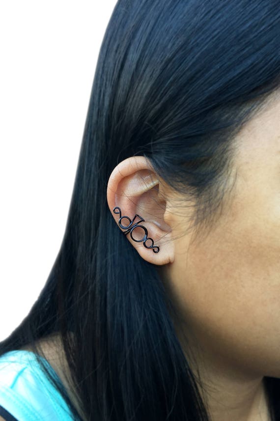 Black Ear Cuff No Piercing Fake Earring Five Loops Wire