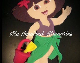 Summer beach Dora fondant topper set, fondant dora cake topper