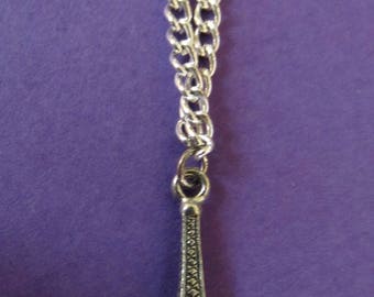 Fantastic Eiffel Tower Pendant Necklace with 4 Clear Crystals, Silver (Not Sterling), 18" Length, 1" X 1/4" Pendant. Alligator Clasp.