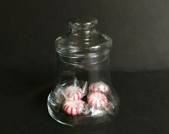 1980s Vintage Clear Glass Jar Shaped Like Bell. Small Christmas Candy Display Container. Holiday Decoration