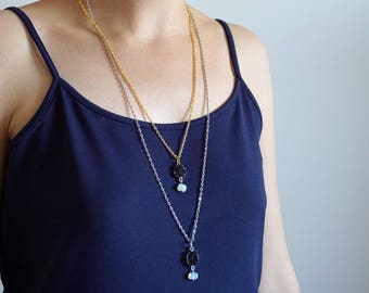 Black Druzy Necklace Dainty Opal Necklace Silver Druzy Quartz Raw Gemstone Jewelry Raw Opal Necklace Black Stone Necklace Raw Opal Pendant