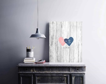 Rustic Wedding Guest Book Alternative, Bridal Shower, Hearts Wedding Guestbook, Hearts Pint Poster, Custom Canvas Weddimng Gift - 60577B