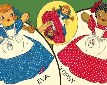 Topsy Turvy, Doll Pattern, PDF Pattern, Upside Down, Vintage, Sewing Pattern, Rag Doll, Topsy ans Eva, Digital Download