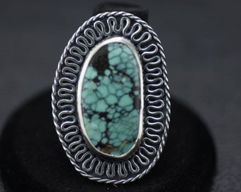 Hubei Turquoise Ring With Floral Band US Size 7.5