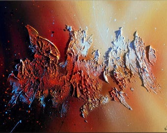 Abstract contemporary textured acrylic painting canvas "CYMBAE" Black red yellow orange white blue brown contemporary abstract painting