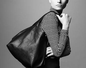 black leather tote bag - black leather purse - black leather shoulder bag - black leather bag - leather tote purse - designer bags - CLMB