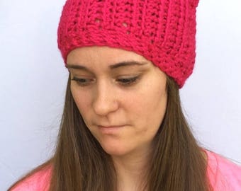 50% OFF Crochet Pink Pussy Cat Hat | Knit Pink Pussy Hat