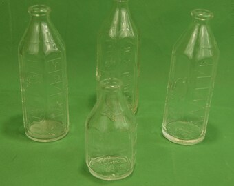 50's Pyrex Baby Bottles Clear Glass 8 oz & 4 oz w/ Narrow Neck Made in USA 58N + 54N lot of 4