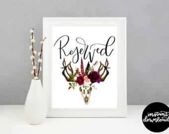 Boho Wedding Reserved Sign; Rustic Reserved Sign; Wedding Table Signs; Wedding Decor; Boho Reserved Table Sign; Wedding Printable