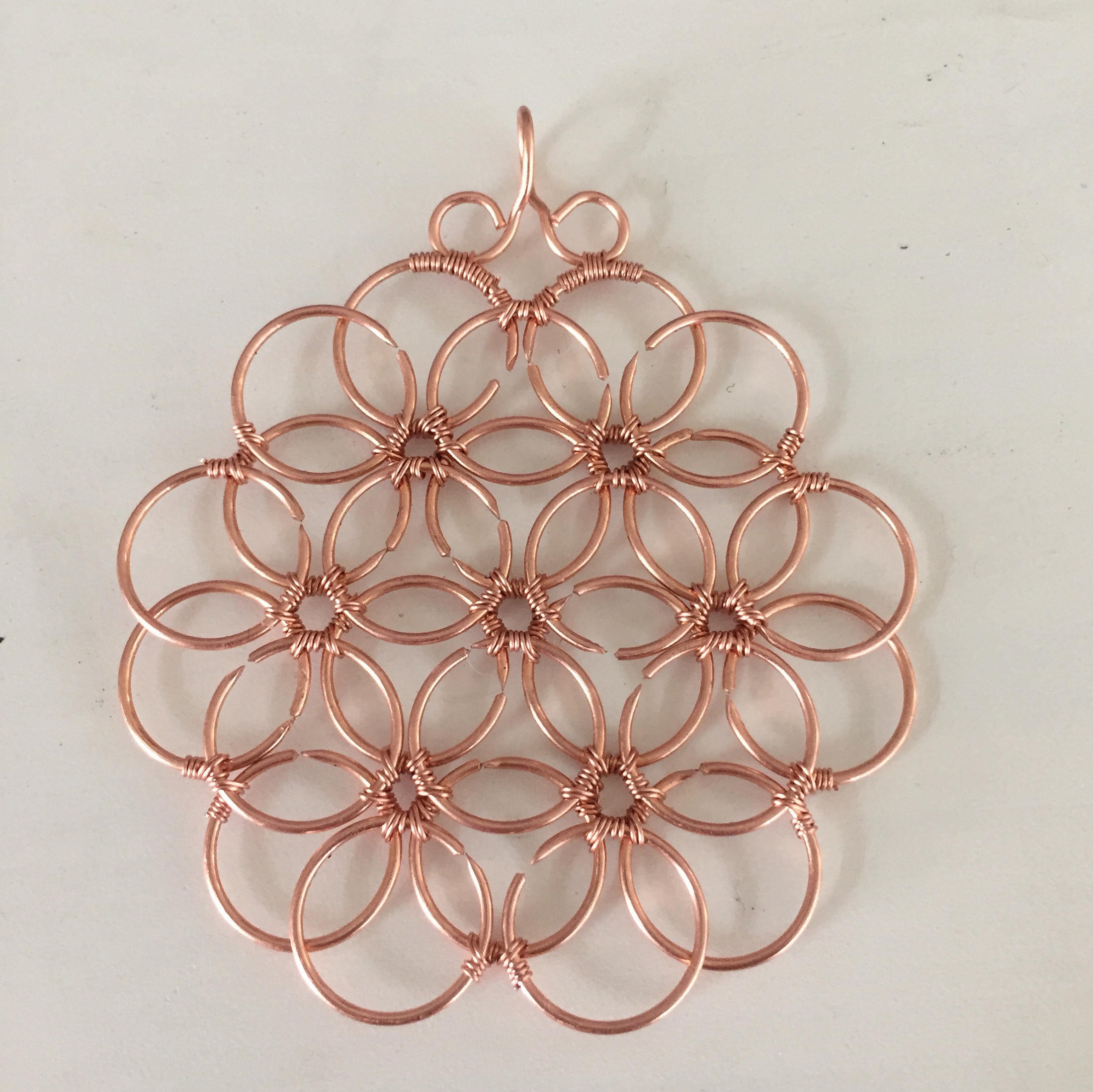 Flower of Life Inspired Copper Wire Wrapped Pendant