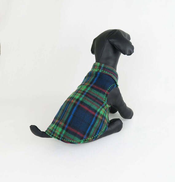 Dog Fleece Sweater Green Plaid Tiny Dog Jacket Cat Coat