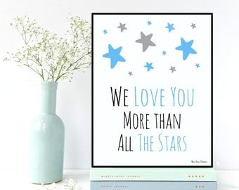 Nursery decor wall art, Baby boy gift, Love you print, Nursery quote print, Baby boy nursery decor, Nursery boy decor, Stars poster