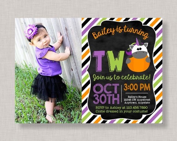 Halloween Unicorn Invitation,Unicorn Second Birthday Invitation,Unicorn 2nd Birthday Invitation,Unicorn Invitation,Costume Party Invitation Il_570xn