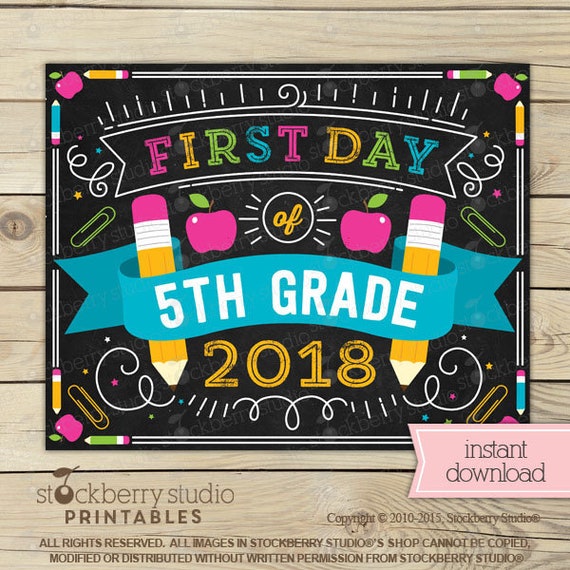 Girl First Day of 5th Grade Sign Instant Download - First Day of 5th ...