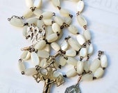 Rosary - Antique French Mother of Pearl Rosary French Silver & Mary of Magdala Sterling Silver