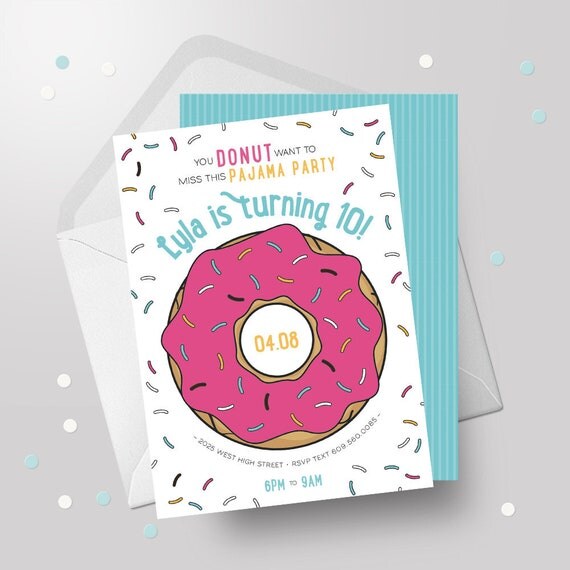 Donut Birthday Invitation - Donut Birthday Party - Donut Invitation - Donuts and Pajamas - Sweet Celebration - PJ Party - Sleepover Il_570xn