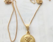 Necklace - Mary & Baby Jesus 18K Gold Vermeil 16.5mm + 18 inch Italian 18K Gold Vermeil Chain