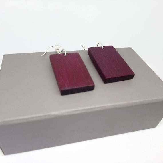 Purpleheart Drop Earrings in Sterling Silver- handcrafted jewellery by Crickhollow Crafts - bespoke by nature