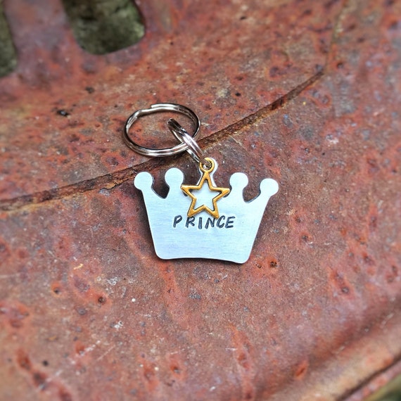 Crown Prince or Princess, Pet ID Tag, Hand Stamped Dog or Cat Tag, Hand Cut Copper, Brass, Aluminium