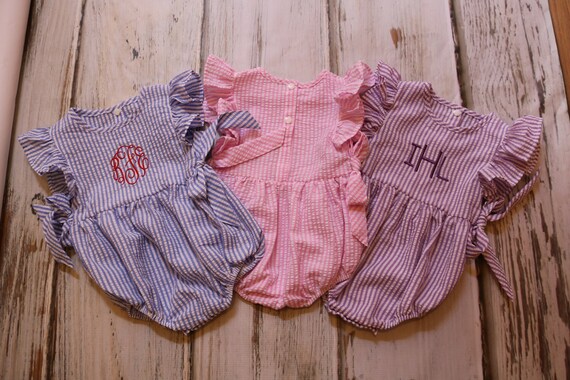 Monogram Girls Rompers- Seersucker Girls Rompers for Summer- Personalized Bubble - ORDER EARLY - LIMITED - Quantities Il_570xn