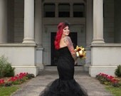 Black Ombre Wedding Dress, Black Bridal Gown, Gothic Wedding Dress, Alternative Wedding Dress with Tulle Mermaid Style Custom Made