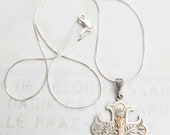 Necklace - Antique 1st Holy Communion dated 1886 - Sterling Silver + 18 inch Sterling Silver Chain