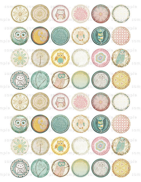 Owls 1 inch Collage Sheet + 3 inch Circle, Printable Circles, Printable Image Download, Cupcake Toppers, Cachobons, Bottle Cap Il_570xn