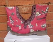 Alice in wonderland, alice in wonderland shoes, original Alice in wonderland, custom shoes, women boots, gift for her, vegan leather, blue